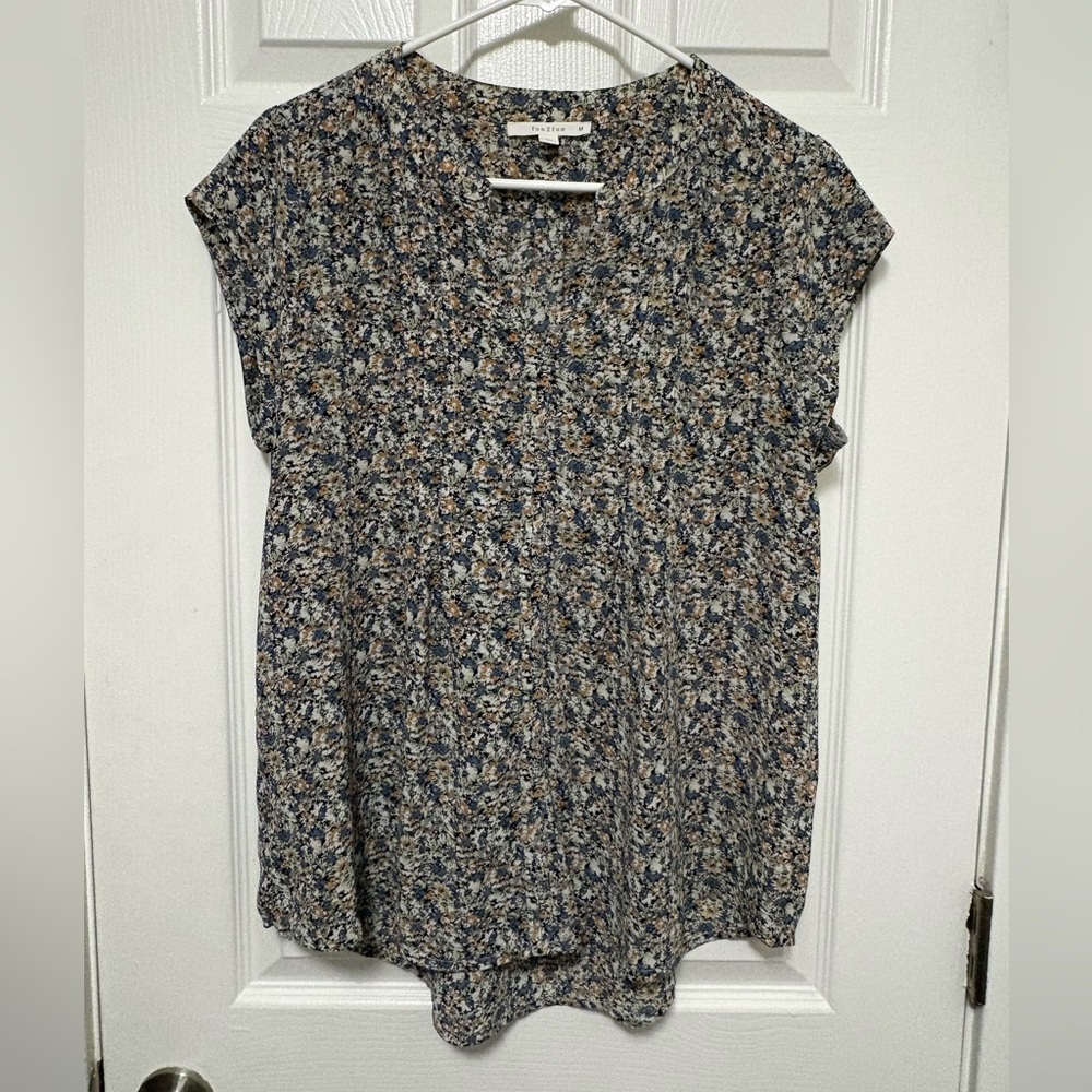 *Fun2Fun Multicolor Floral Print Women’s Short Cap Sleeve Blouse #IR
